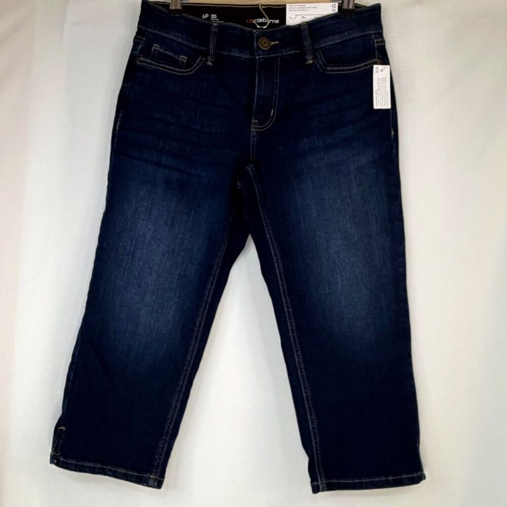 Size 6P Liz Claiborne Sara Crop Mid-Rise Jeans Dark Wash NWT Petite